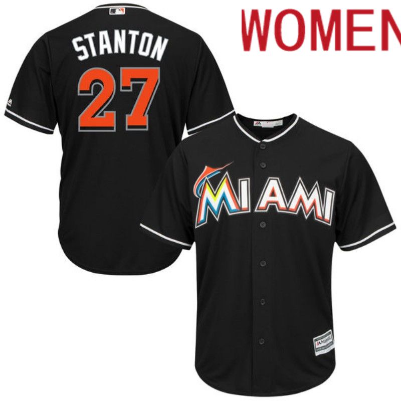 Women Miami Marlins #27 Stanton Black Nike Game 2024 MLB Jersey style 1-0